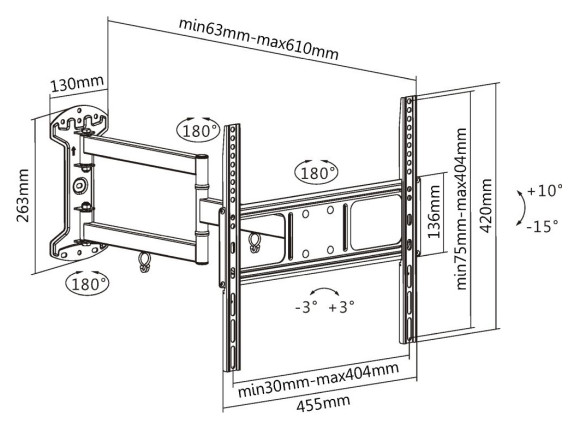 Кронштейн для телевизора Ultramounts UM906 черный 32"-55" макс.35кг настенный поворотно-выдвижной и наклонный Кронштейн для телевизора Ultramounts UM906 черный 32"-55" макс.35кг настенный поворотно-выдвижной и наклонный