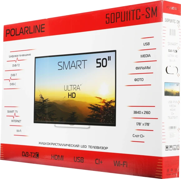 Телевизор LED PolarLine 50" 50PU11TC-SM черный 4K Ultra HD 60Hz DVB-T DVB-T2 DVB-C DVB-S2 USB WiFi Smart TV (RUS)