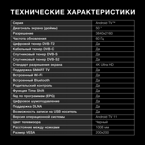 Телевизор LED Hyundai 50" H-LED50BU7006 Android TV Frameless Metal черный 4K Ultra HD 60Hz DVB-T2 DVB-C DVB-S DVB-S2 USB WiFi Smart TV Телевизор LED Hyundai 50" H-LED50BU7006 Android TV Frameless Metal черный 4K Ultra HD 60Hz DVB-T2 DVB-C DVB-S DVB-S2 USB WiFi Smart TV