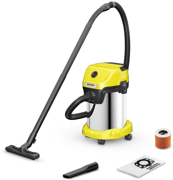 Строительный пылесос Karcher WD 3 S V-19/4/20 (YSY) 1000Вт (уборка: сухая/влажная/выдув/сбор воды) желтый