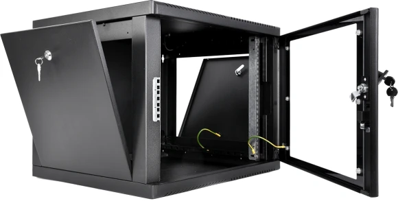 Шкаф коммутационный ЦМО (ШРН-М-9.500-9005) настенный 9U 600x520мм пер.дв.стекл 130кг черный 456мм 19.35кг 180град. 480мм IP20 сталь