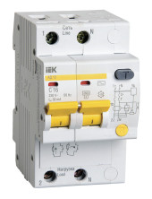 Выключатель автом. дифф. тока IEK MAD10-2-016-C-030 АД12 16A тип C 4.5kA 30мА AC 2П 230В 3мод белый (упак.:1шт) Выключатель автом. дифф. тока IEK MAD10-2-016-C-030 АД12 16A тип C 4.5kA 30мА AC 2П 230В 3мод белый (упак.:1шт)
