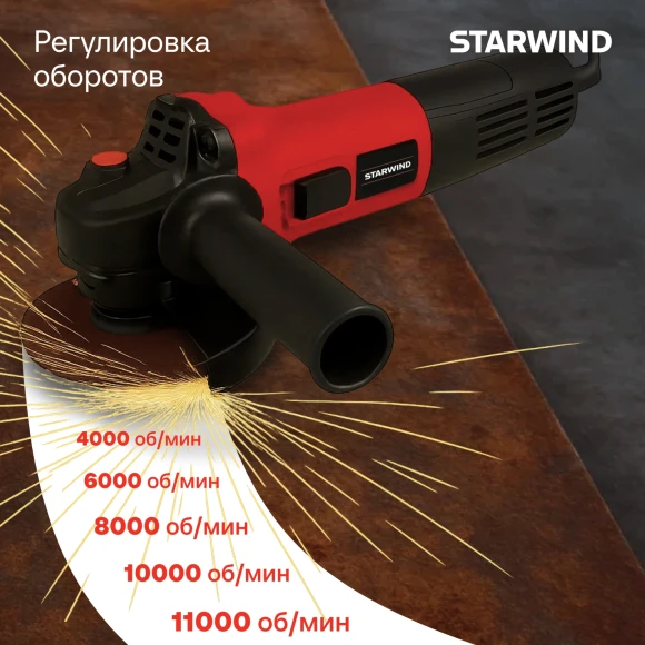 Углошлифовальная машина Starwind AG125E-950 950Вт 11000об/мин рез.шпин.:M14 d=125мм