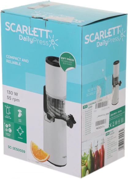 Соковыжималка шнековая Scarlett DailyPress SC-JE50S59 130Вт рез.сок.:600мл. белый
