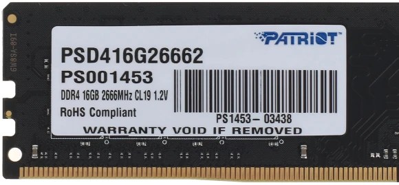 Память DDR4 16GB 2666MHz Patriot PSD416G26662 Signature RTL PC4-21300 CL19 DIMM 288-pin 1.2В single rank Ret