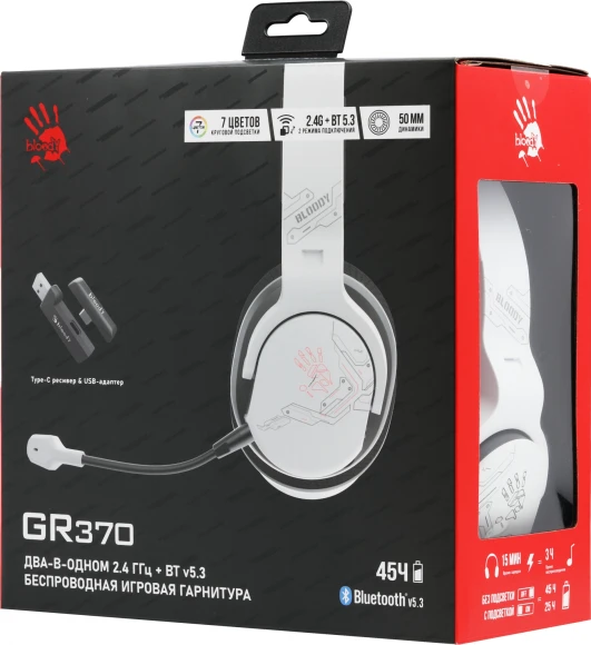 Наушники с микрофоном A4Tech Bloody GR370 белый мониторные BT/Radio/3.5mm оголовье (GR370)
