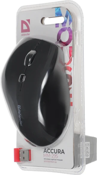 Мышь Defender Accura MM-295 черный оптическая 1600dpi беспров. USB 6but (52295)