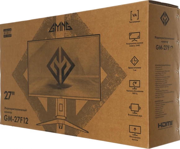 Монитор GMNG 27" Gaming GM-27F12 черный VA LED 1ms 16:9 HDMI M/M матовая HAS Piv 1000:1 300cd 178гр/178гр 2560x1440 180Hz G-Sync FreeSync DP Quad 2K (1440p) 6.63кг