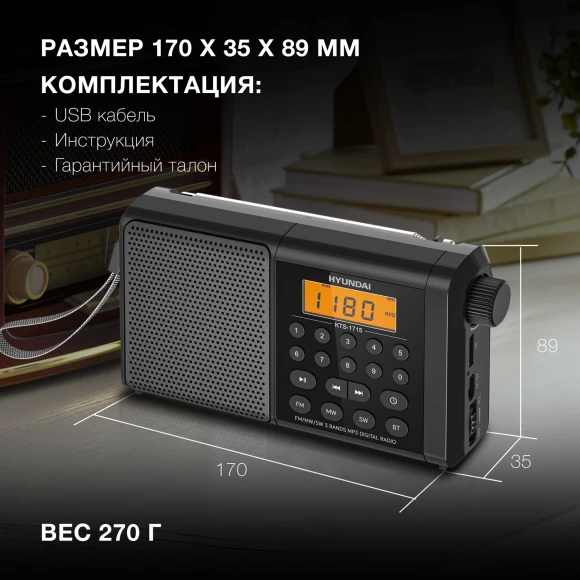 Радиоприемник портативный Hyundai H-PSR115 черный USB microSD Радиоприемник портативный Hyundai H-PSR115 черный USB microSD