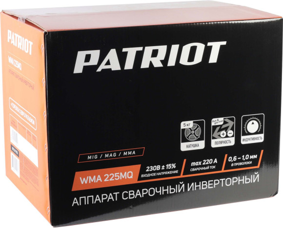 Сварочный полуавтомат Patriot WMA 225MQ инвертор MIG-MAG/ММА 9.4кВт Сварочный полуавтомат Patriot WMA 225MQ инвертор MIG-MAG/ММА 9.4кВт