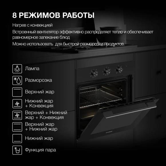 Духовой шкаф Электрический Hyundai HEO 66412 BG черный Духовой шкаф Электрический Hyundai HEO 66412 BG черный