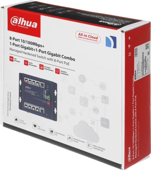 Коммутатор Dahua DH-CHS4110-8ET-90-F (L2) 8x100Мбит/с 1x1Гбит/с 1xКомбо(1000BASE-T/SFP) 8PoE 90W управляемый Коммутатор Dahua DH-CHS4110-8ET-90-F (L2) 8x100Мбит/с 1x1Гбит/с 1xКомбо(1000BASE-T/SFP) 8PoE 90W управляемый