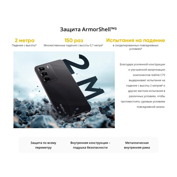 Смартфон Realme RMX3941 C75 128Gb 8Gb черный моноблок 3G 4G 2Sim 6.72" 1080x2400 Android 14 50Mpix 802.11 a/b/g/n/ac NFC GPS GSM900/1800 GSM1900 Protect A-GPS microSD max2048Gb