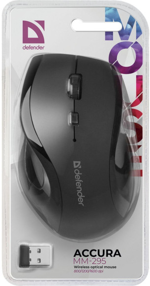 Мышь Defender Ultra MM-315 черный оптическая 1600dpi беспров. USB 5but (52315)