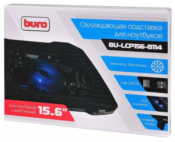 Подставка для ноутбука Buro BU-LCP156-B114 15.6" 357x265x33мм 1xUSB 1x 140ммFAN 345г металлическая сетка/пластик черный