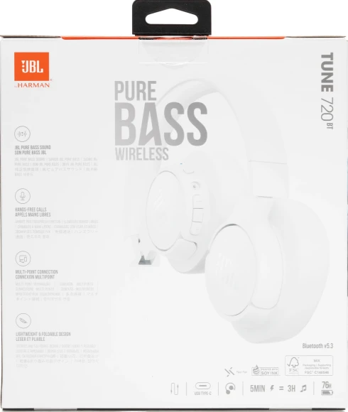 Гарнитура мониторные JBL Tune 720 BT 1.2м белый беспроводные bluetooth оголовье (JBLT720BTWHT) Гарнитура мониторные JBL Tune 720 BT 1.2м белый беспроводные bluetooth оголовье (JBLT720BTWHT)