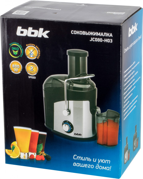 Соковыжималка центробежная BBK JC080-H03 800Вт рез.сок.:750мл. черный/серебристый