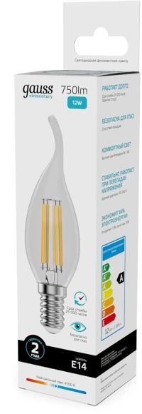 Лампа филам. Gauss Filament 12Вт цок.:E14 свеча 220B св.свеч.бел.нейт. (упак.:10шт) (42122) Лампа филам. Gauss Filament 12Вт цок.:E14 свеча 220B св.свеч.бел.нейт. (упак.:10шт) (42122)