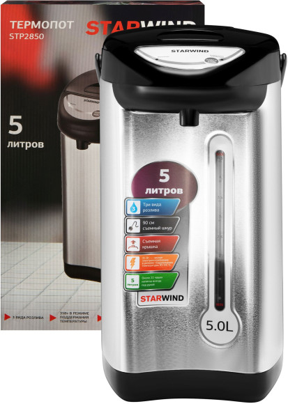 Термопот Starwind STP2850 5л. 750Вт серебристый/черный Термопот Starwind STP2850 5л. 750Вт серебристый/черный
