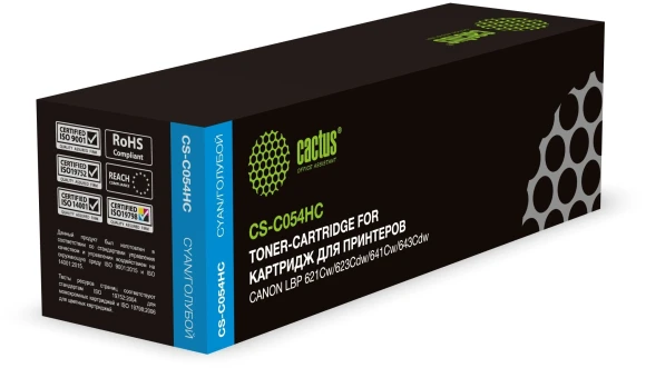 Картридж лазерный Cactus CS-C054HC 054 H C голубой (2300стр.) для Canon LBP 621Cw/623Cdw/641Cw/643Cdw