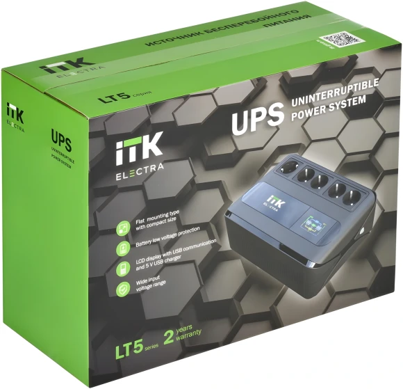 Источник бесперебойного питания ITK Electra ELT5-800VA-1-001 480Вт 800ВА черный