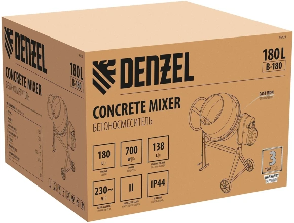Бетономешалка Denzel B-180 электрич. бар.:180л г.р.:96л 700Вт (95423) Бетономешалка Denzel B-180 электрич. бар.:180л г.р.:96л 700Вт (95423)