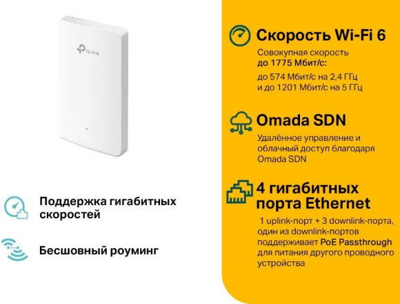 Точка доступа TP-Link EAP615-Wall AX1800 10/100/1000BASE-TX белый
