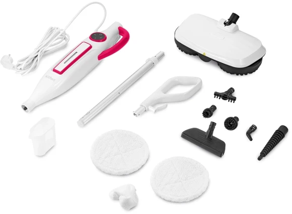 Швабра паровая Kitfort КТ-1096 1300Вт белый/малиновый