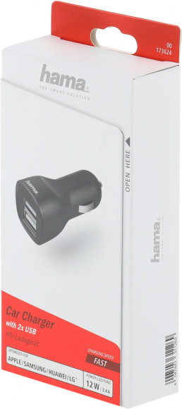 Автомобильное зар./устр. Hama H-1401660 12W 1.2A+1.2A 2xUSB универсальное черный (00173624)