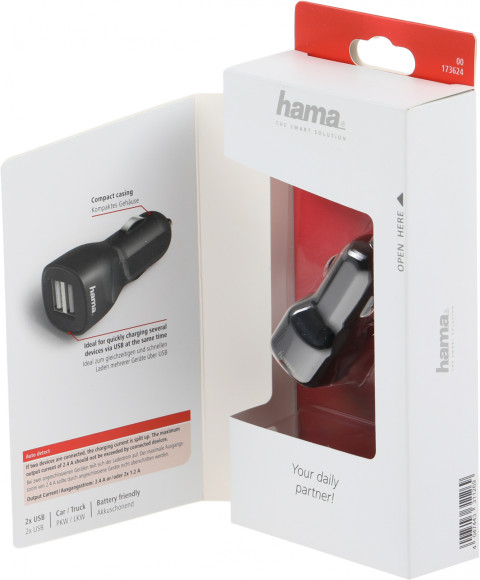 Автомобильное зар./устр. Hama H-1401660 12W 1.2A+1.2A 2xUSB универсальное черный (00173624)
