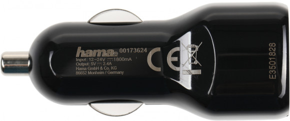 Автомобильное зар./устр. Hama H-1401660 12W 1.2A+1.2A 2xUSB универсальное черный (00173624)