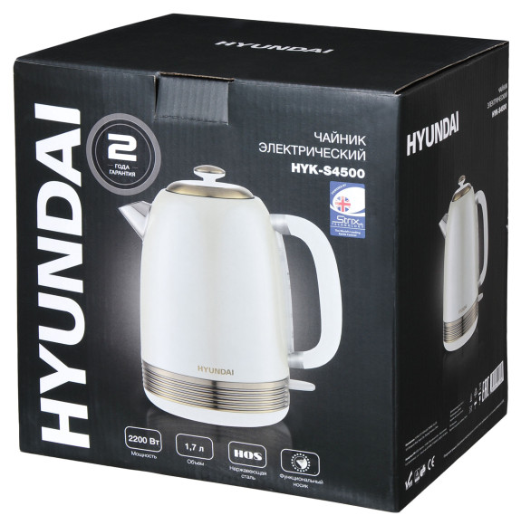 Чайник электрический Hyundai HYK-S4500 1.7л. 2200Вт жемчужный/золотистый корпус: металл/пластик Чайник электрический Hyundai HYK-S4500 1.7л. 2200Вт жемчужный/золотистый корпус: металл/пластик
