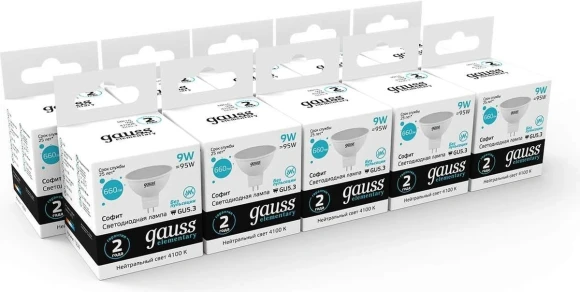 Лампа светодиодная Gauss Elementary MR16 9Вт цок.:GU5.3 софит 220B св.свеч.бел.теп. MR16 (упак.:1шт) (13529) Лампа светодиодная Gauss Elementary MR16 9Вт цок.:GU5.3 софит 220B св.свеч.бел.теп. MR16 (упак.:1шт) (13529)