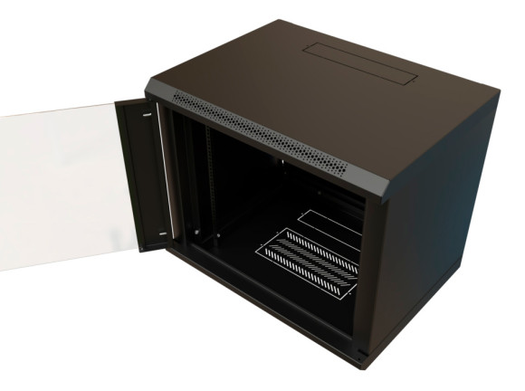 Шкаф коммутационный WRline (WR-TW-1566-GP-RAL9004) настенный 15U 600x600мм пер.дв.стекл 2 бок.пан. направл.под винты 60кг черный 520мм 775мм IP20 сталь