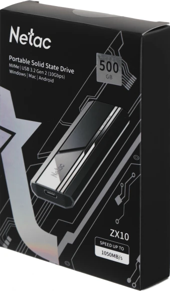Накопитель SSD Netac USB-C 500GB NT01ZX10-500G-32BK ZX10 черный Накопитель SSD Netac USB-C 500GB NT01ZX10-500G-32BK ZX10 черный