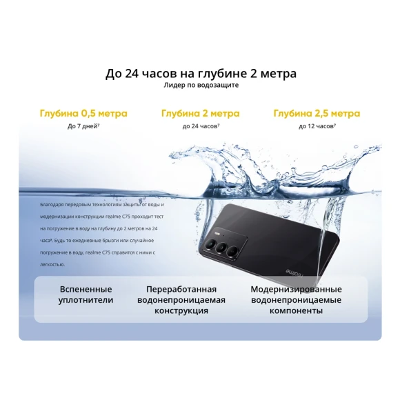 Смартфон Realme RMX3941 C75 256Gb 8Gb золотой моноблок 3G 4G 2Sim 6.72" 1080x2400 Android 14 50Mpix 802.11 a/b/g/n/ac NFC GPS GSM900/1800 GSM1900 Protect A-GPS microSD max2048Gb