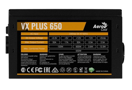 Блок питания Aerocool ATX 650W VX Plus (20+4pin) 120mm fan 4xSATA RTL Блок питания Aerocool ATX 650W VX Plus (20+4pin) 120mm fan 4xSATA RTL