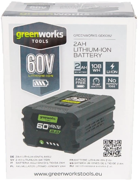 Батарея аккумуляторная Greenworks G60B2 60В 2Ач Li-Ion (2918307)