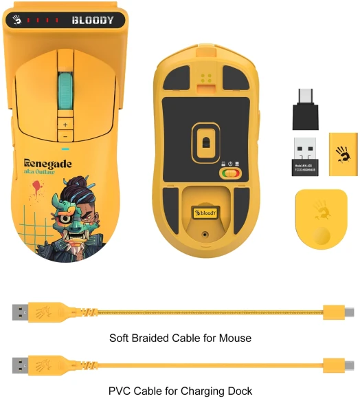 Мышь A4Tech Bloody R72 Ultra Duo Renegade Sunset желтый/рисунок оптическая 20000dpi беспров. USB/USB-C 6but (R72 ULTRA DUO) Мышь A4Tech Bloody R72 Ultra Duo Renegade Sunset желтый/рисунок оптическая 20000dpi беспров. USB/USB-C 6but (R72 ULTRA DUO)