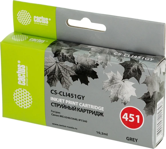 Картридж струйный Cactus CS-CLI451GY серый (10.2мл) для Canon MG6340/5440/IP7240