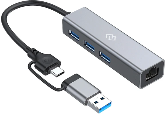 Разветвитель USB-C + USB-A Digma DHUB-LAN-4port 4порт. серебристый Разветвитель USB-C + USB-A Digma DHUB-LAN-4port 4порт. серебристый