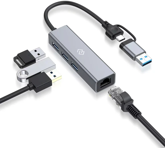 Разветвитель USB-C + USB-A Digma DHUB-LAN-4port 4порт. серебристый Разветвитель USB-C + USB-A Digma DHUB-LAN-4port 4порт. серебристый