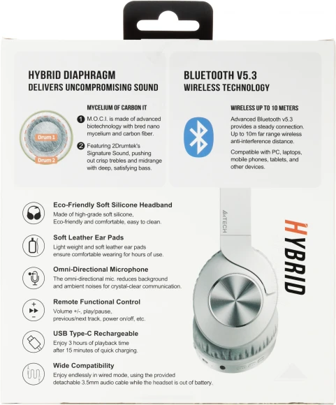 Наушники мониторные A4Tech 2Drumtek BH300 1м белый/серый беспроводные bluetooth оголовье (BH300 GRAYISH WHITE) Наушники мониторные A4Tech 2Drumtek BH300 1м белый/серый беспроводные bluetooth оголовье (BH300 GRAYISH WHITE)