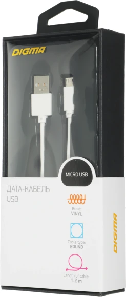 Кабель Digma MICROUSB-1.2M-WH USB (m)-micro USB (m) 1.2м белый Кабель Digma MICROUSB-1.2M-WH USB (m)-micro USB (m) 1.2м белый