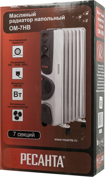 Радиатор масляный Ресанта ОМ-7НВ 1900Вт белый Радиатор масляный Ресанта ОМ-7НВ 1900Вт белый