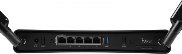 Роутер беспроводной MikroTik hAP ax3 (C53UIG+5HPAXD2HPAXD) AX1800 10/100/1000BASE-TX черный Роутер беспроводной MikroTik hAP ax3 (C53UIG+5HPAXD2HPAXD) AX1800 10/100/1000BASE-TX черный