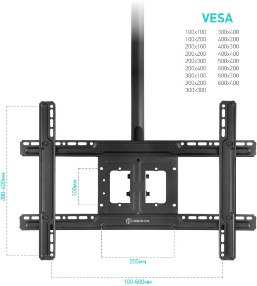 Кронштейн для телевизора Onkron N1L черный 32"-80" макс.68.2кг потолочный поворот и наклон Кронштейн для телевизора Onkron N1L черный 32"-80" макс.68.2кг потолочный поворот и наклон