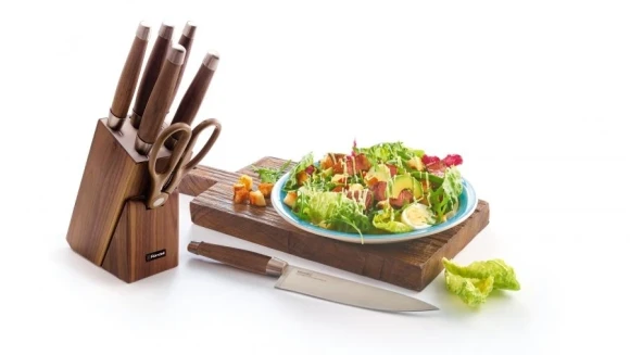 Набор ножей кухон. Rondell Glaymore RD-984 компл.:7предм. подставка/ножницы коричневый подар.коробка Набор ножей кухон. Rondell Glaymore RD-984 компл.:7предм. подставка/ножницы коричневый подар.коробка