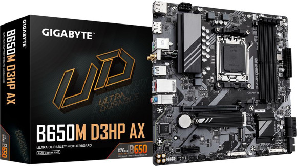 Материнская плата Gigabyte B650M D3HP AX Socket AM5 AMD B650 4xDDR5 mATX AC`97 8ch(7.1) 2.5Gg RAID+HDMI+DP