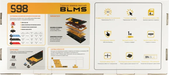 Клавиатура A4Tech S98 механическая желтый USB for gamer LED (SPORTS LIME) кабель 1.8м